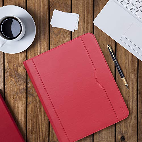Portfolio Padfolio Case, Skycase Business Portfolio Folder, Zippered Conference Folder Document Organizer with Letter Size Clipboard, Document/Tablet Sleeve (Up to 12.9'' Tablet) and Card Holders Red