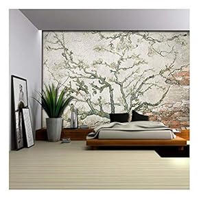 Almond Blossom Painting by Vincent Van Gogh on a Brick Wall with Cement - Wall Mural, Removable Sticker, Home Decor - 66x96 inches