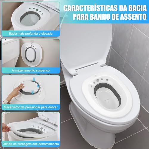 Bacia Bidê Portátil para Banho de Assento, Bacia Feminina Dobrável, Assento no Vaso Sanitário, Banheira para Assento de Vaso Sanitário, Bacia Banho de Assento Adulto