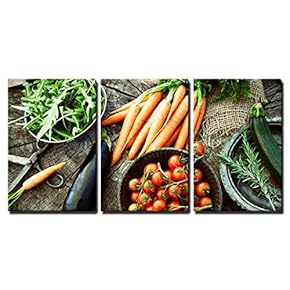 3 Piece Canvas Wall Art - Fresh Organic Vegetables. Food Background. Healthy Food from Garden - Modern Home Art Stretched and Framed Ready to Hang - 16"x24"x3 Panels