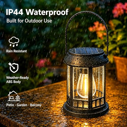 yowin Solar Lantern Outdoor Garden 2 Pieces Solar Hanging Lamp with LED Bulb, IP44 Waterproof Solar Table Lamp Outdoor Light for Balcony, Terrace, Garden Decoration