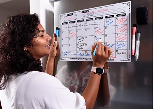 Magnetic Dry Erase Calendar Board for Fridge (17 X 11, White) With Markers and Erasers