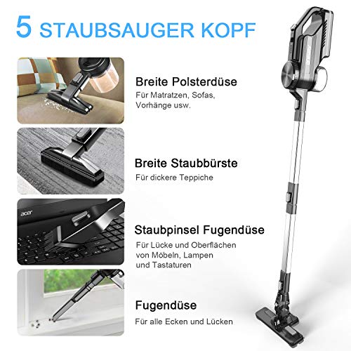 oneday® Akku Handstaubsauger, Doppelt Pro-Zyklon Kabelloser Staubsauger, 1 L Staubbehälter, 40 Minuten Reinigungszeit,mit 9 Zubehör[Energieklasse A+]