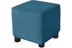 Bifaunvogel Ottoman Cover Square Velvet Storage Ottoman Slipcovers Thick Stretch Footrest Foot Stool Covers Protector with Elastic Band(Small-Blue)