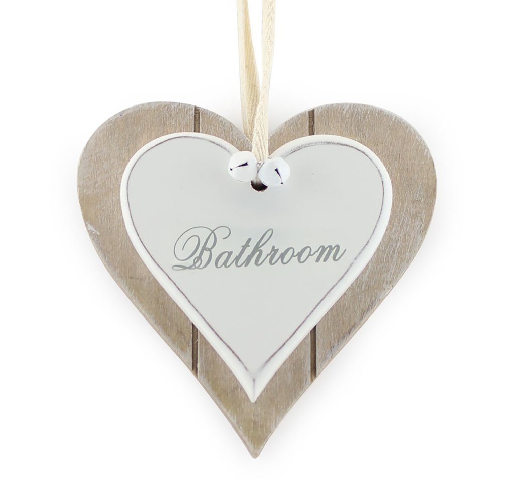 Lesser & Pavey Shabby Chic Wooden Signs for Bathroom - Perfect Hanging White Heart for Home Bathroom Door Accessoies