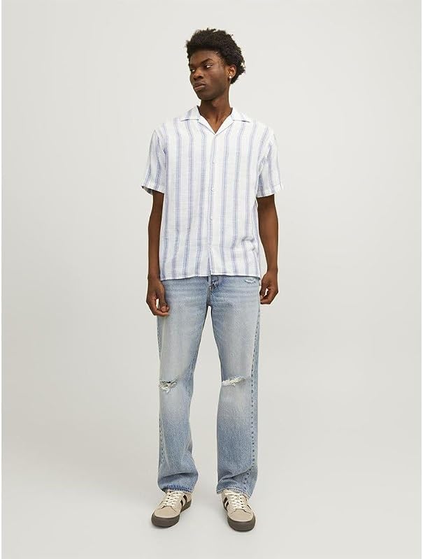 Herren Jornoto Stripe Resort Shirt Ss Kurzarmhemd, Cloud Dancer, S