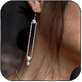 Pearl Drop Earrings for Women Cubic Zirconia Prom Party Jewelry Statement Dainty Gold Long Chain Earrings for Women Dangle Trendy