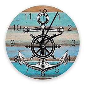 Rocking Giraffee 12 Inch Wooden Round Wall Clock, Nautical Anchor Vintage Wood Floor Hanging Wall Clock, Silent Non… 51XLDRQIRuL. SS280