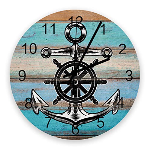 Rocking-Giraffee-12-Inch-Wooden-Round-Wall-Clock-Nautical-Anchor-Vintage-Wood-Floor-Hanging-Wall-Clock-Silent-Non-Ticking-Battery-Operated-Decorative-Wall-Clock-for-Home-Kitchen-Office-12-x-12 51XLDRQIRuL