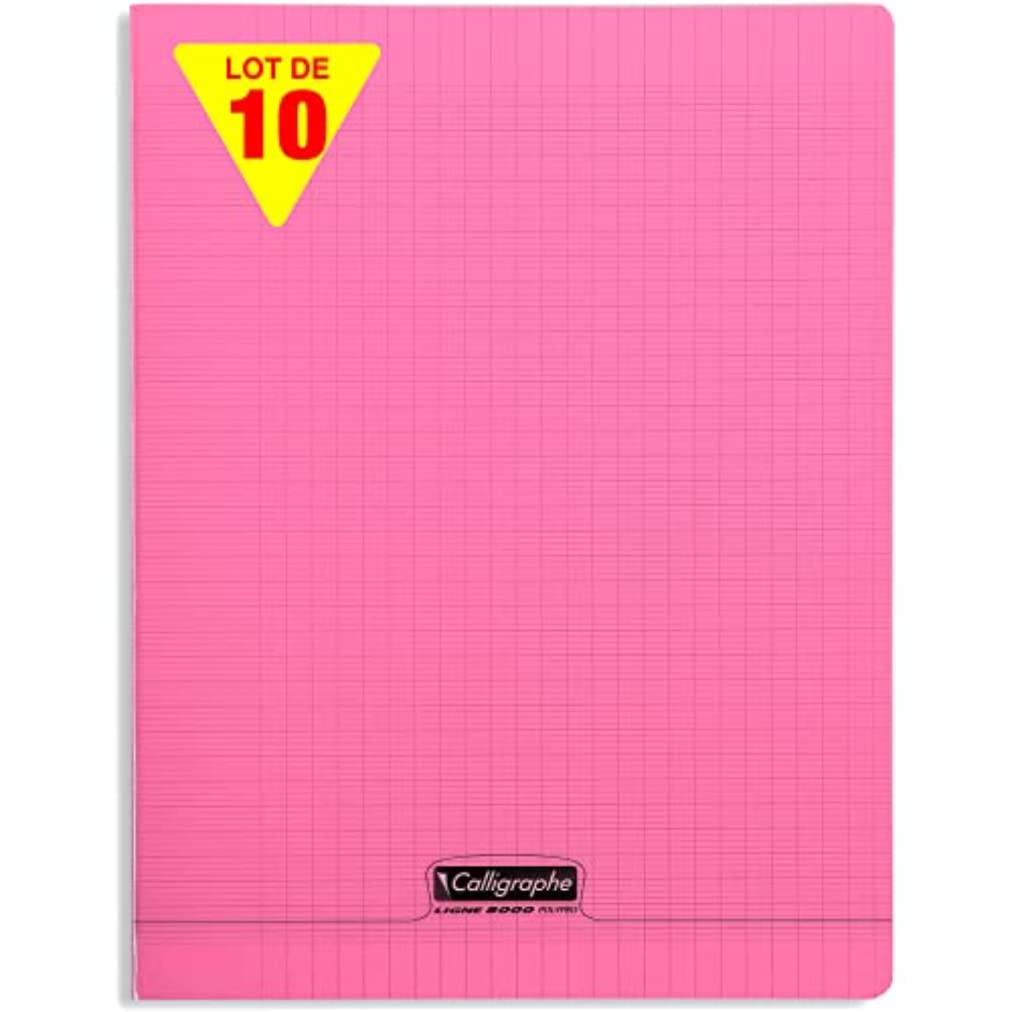 Calligrapher 18181C A Set of 10 Pink Stapled Notebooks (a Clairefontaine Brand) - 24x32 cm - 96 Seyes Tricolore Pages - 90 g White Paper - Transparent Polypro Cover