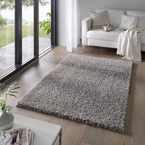 Taracarpet Shaggy Teppich Wohnzimmer Venezia Hochflor Langflor Teppiche modern Anthrazit 200x290 cm