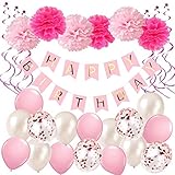 YUMMAYEE Girls Paper Pompoms Latex Balloons Spiral Decoration Garland Banner for Home Decor Birthday Decoration Supplies Party Decoration …