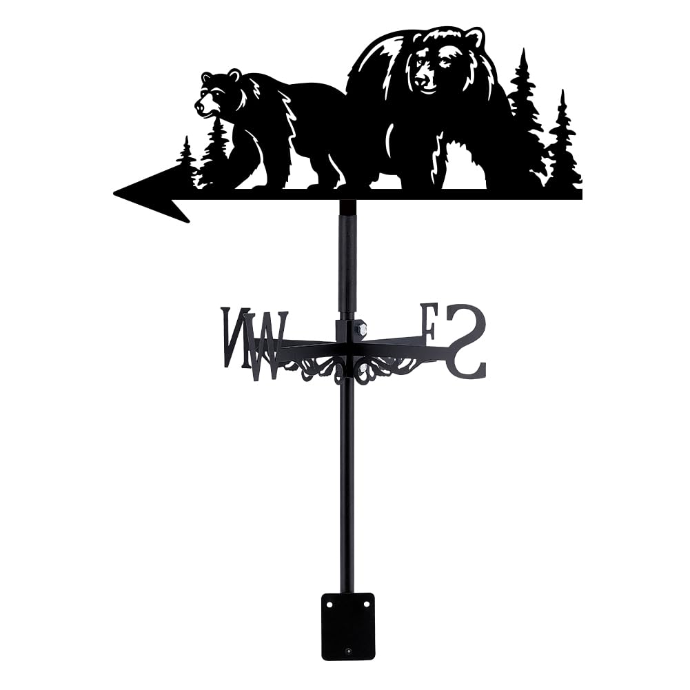 SUPERDANT Bear Weather Vane 2 Bears Weather Vanes for Sheds Metal Wind Vanes Black Weathervanes Wind Direction Indicator for Roof Garden Yard Farm Barn Shed Patio Decorations