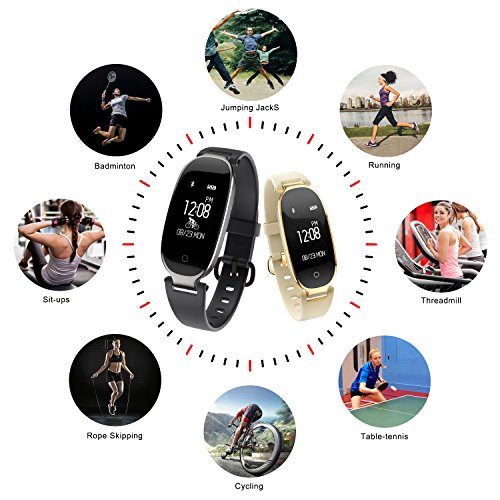 Fitness Tracker, WOWGO Women Sport Tracker Smart Watch Band Bracelet, Heart Rate Monitor Smart Bracelet,Wristband Watch with Health Sleep Activity Tracker Pedometer for Smart Phone (Black and Silver)