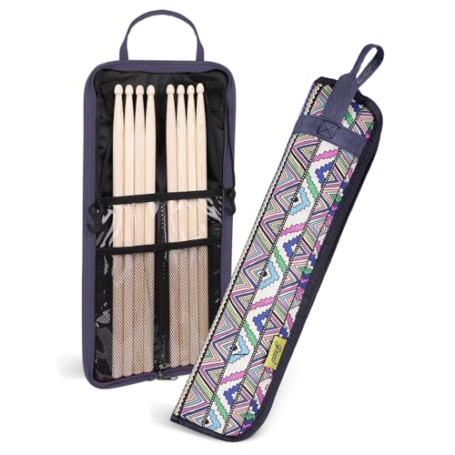 Flexzion Drum Stick Bag - Percussion Music Accessories Case with Hook, Card Holder, Adjustable Shoulder Strap & Carrying Handle - 4 Pairs Kid Drum Sticks Holder - Water-Resistant Fabric, Fairy Tribal