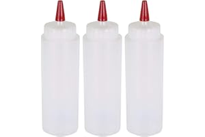 Pinnacle Mercantile 3 Pack Condiment Squeeze Bottles 8-ounce Red Cap Soft Squeeze for Icing, Ketchup, Frosting, Cookie Decorating, Sauces