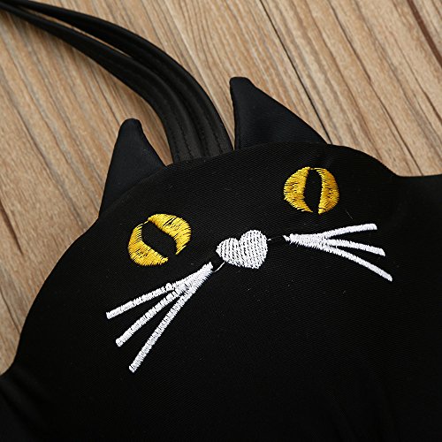 Hot Sale Bikini,Han Shi Women Halter Cat Print Padded Underwire Bathing Swimsuit Swimwear (Black, L) - Thumbnail 3