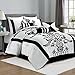 Chezmoi Collection Nobility 7-Piece White/Black Flocked Floral Comforter Set, King