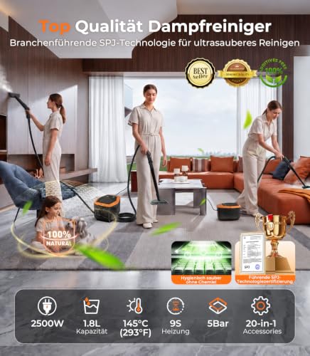 20-in-1 Steam Cleaner Handheld Device【100% Cooler & Battery-Free Handle - Latest NH Laboratory Technology】【99.99% Germ Reduction - SPJ Top Technology】Steam Cleaner for Everything, Steam Cleaner for