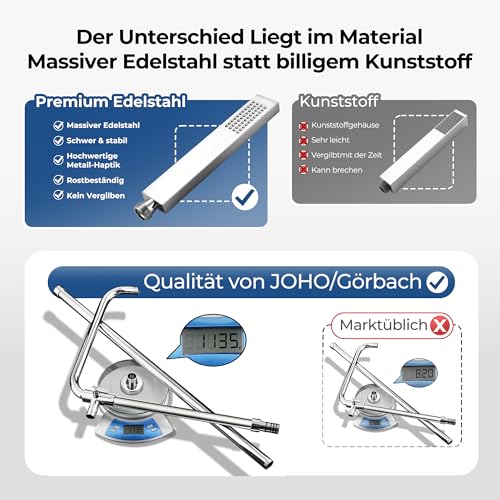 Görbach Stainless Steel Shower System without Taps, Chrome Rain Shower Set, Water Saving, Height Adjustable Shower Rail 74-114 cm, Shower Head XXL 35 x 25 cm