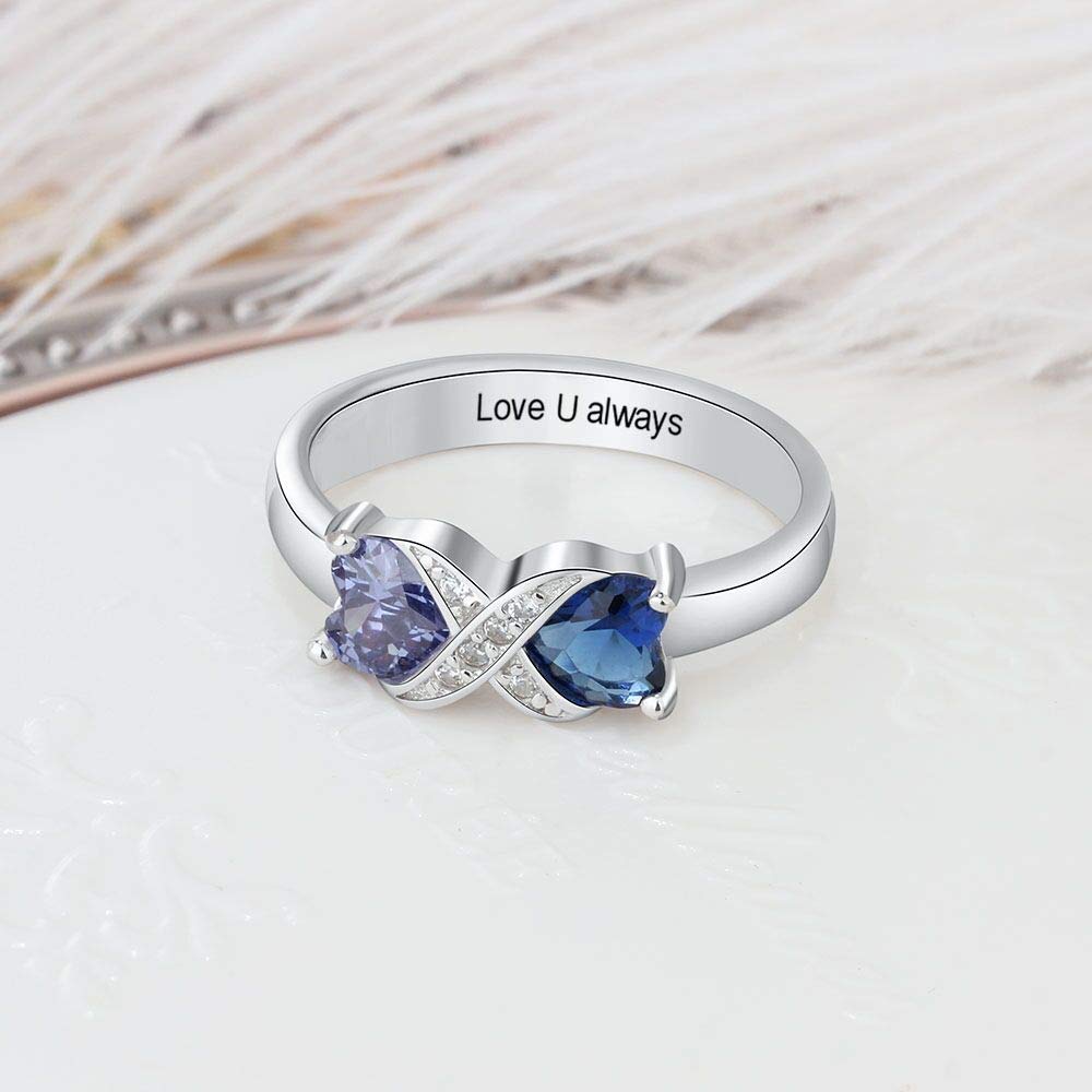 Tian Zhi Jiao Customized 2 Heart Simulated Birthstone Mothers Ring Engraved 2 Names Personalized Promise Ring for Women (8)