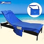 Beach Chair Cover, Chaise Lounge Chair Towel for Pool, Sun Lounger , Hotel, Vacation with Free Inflatable Pillow and Side Pockets by Youlerbu (Blue)