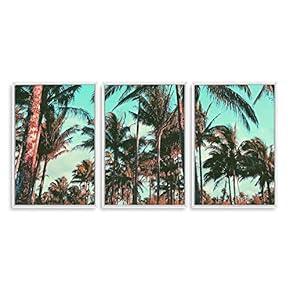 3 Piece Framed Canvas Wall Art for Living Room, Bedroom Vintage Tropical Palm Trees Canvas Prints for Modern Home Decoration Ready to Hang - 16"x24"x3 Panels