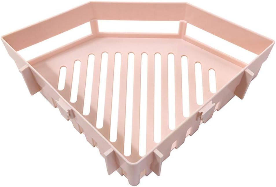 Shower Corner Shelves No Drill Wall Mounted Adhesive Corner Shower Shelf Traceless Plastic Multifunctional Storage Rack for Bathroom & Kitchen (pink)