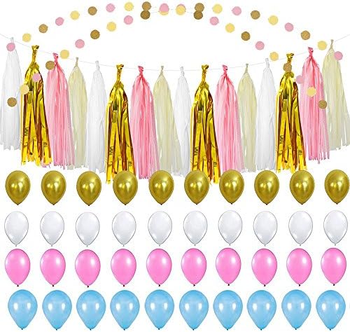 Bridal Shower Decorations Tissue ,Gold Pink Party Balloons Tissue Pink Cream Glitter Gold Tissue arland Polka Dot Tissue Poms for Girl Baby Shower Decorations Wedding Party Decor