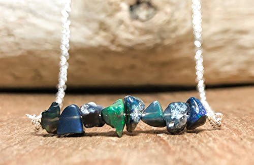 Raw Black Opal Bar Necklace October Birthstone in Sterling Silver 16" to 18"