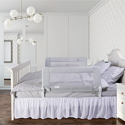 Toddler Bed Rail Guard for Convertible Crib, Kids Twin, Double, Full Size Queen & King (White-Reg-2 pack)
