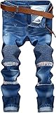YTD Mens Distressed Ripped Biker Slim Jeans Stretched Moto Denim Pants