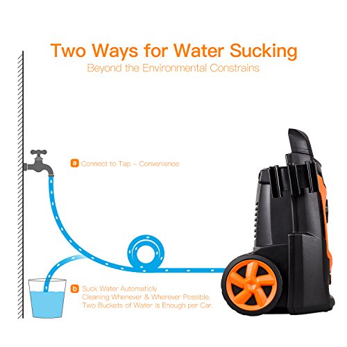 Potek 1400PSI 1.4 GPM 11-AMP Electric Pressure Washer with Accessories Spray Nozzle Gun,Spray Brush and Detergent Nozzle