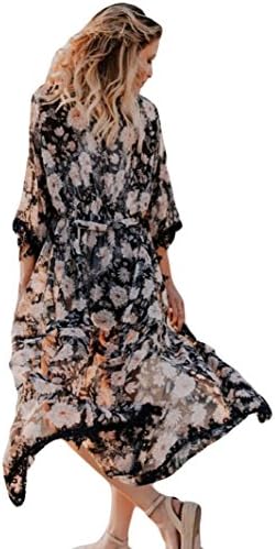 Ousta Outsta Women Tassels Lace Long Coat Suit Bikini Swimwear Beach Swimsuit Smock (M)