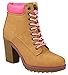 J.J.F Shoes Women JoJo Tan/Fuchia Military Two Tone Lace Up Platform Chunky High Heel Ankle Booties-6
