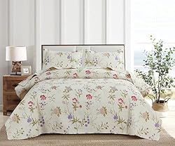 Ycosy Flower Quilt Set Twin Size Beige Floral