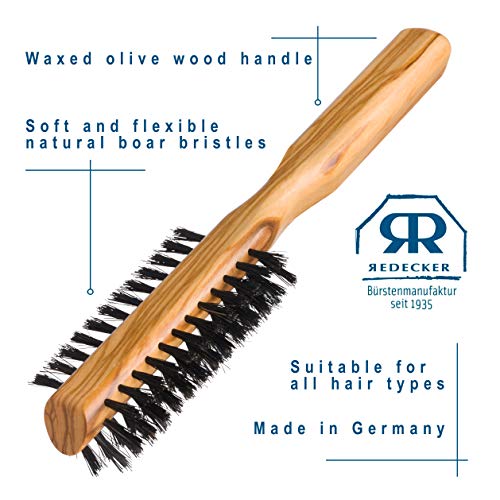 Redecker Wild Boar Bristle Half Round Hairbrush with Waxed Olive Wood
