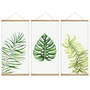 3 Panel Hanging Poster with Wood Frames Watercolor...