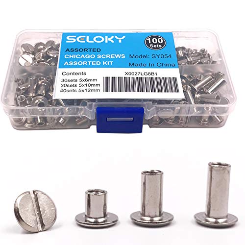 Seloky 100 Sets Silvery Chicago Screws Assorted Kit 1/4 3/8 1/2 Inches Screw Posts Metal Accessories Nail Rivet Chicago Button for DIY Leather Decoration Bookbinding Round Flat Head Stud Screw - Thumbnail 6