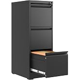 FLIXELIO 3 Drawer File Cabinet with Lock,Metal File Cabinet for Home Office | Black Vertical Filing Cabinets Heavy Duty Office Storage Cabinets for Letter/Legal/A4/F4 Size File, Assembly Required