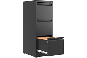 FLIXELIO 3 Drawer File Cabinet with Lock,Metal Vertical Filing Cabinets for Home Office,Heavy Duty File Storage Cabinet for Letter/Legal/A4/F4 Size File,Assembly Require (Black, Vertical 3 Drawer)
