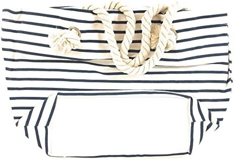 Canvas Bag with Midnight Blue Stripes, Zipper top and Liner. - Spinnaker Collection - Handbag. Small Tote or Purse