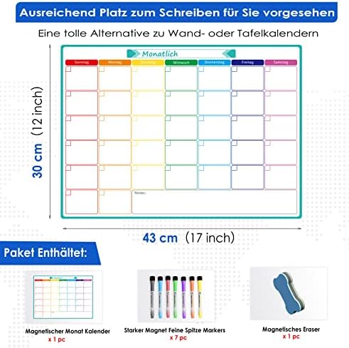 A3 Magnetischer Monats-Wochenplaner, mit 7 Markern und Schwamm