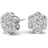 Mens Women's Brilliant White Gold Plated 925 Sterling Silver Screw Back Post Flower Cluster Honey Comb Set Iced Cz Round Stud Circle Hip Hop Hypoallergenic Cubic Zirconia Earrings