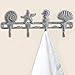 Vintage Seashell Coat Hook Hanger Rustic Cast Iron Wall Hanger w/4 Decorative Hooks - Includes Screws and Anchors - Beach House Decor - Antique White