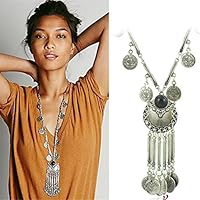 TraveT Coin Tassels Hippie Boho Bohemian Boho Statement Necklace