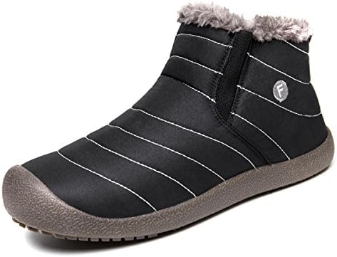 Enly Slip-On Waterproof Snow Winter Boots For Men Women,Anti-Slip Lightweight Ankle Bootie With Fully Fur Black 6.5