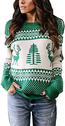 Youngh Womens Christmas Sweatshirt Christmas Tree Loose Long Sleeve Casual Knitting Sweater Pullovers