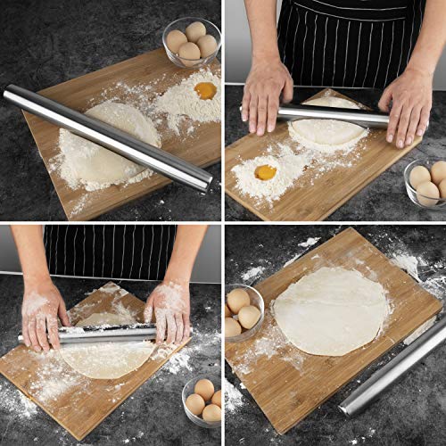 Rolling Pin for Baking - 16 Inch Smooth Stainless Steel French Roller Pin with Tapered Design for Fondant, Pie Crust, Cookie, Pastry Dough