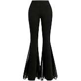 GORGLITTER Women's Lace Goth Bell Bottom Pants Mesh Flare High Waisted Flared Leggings